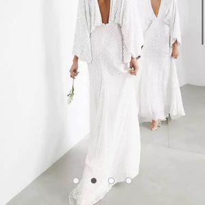 NWT: ASOS Trumpet Sleeve Plunging Sequins Wedding Gown